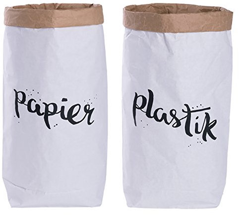 2er Pack Papiersack rund Paper Bag Kraftpapier Beutel Mülleimer Braun Weiß 'papier & plastik'