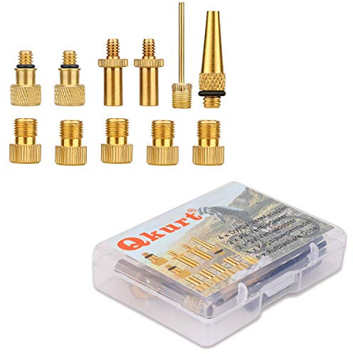 QKURT 10pcs Bicycle Adapter, Inflation Adapter Set Pump Adapter Valve Adapter Schrader Valve Presta Valve, Woods Valve for Bikes Tire Inflator Air Pump Compressor