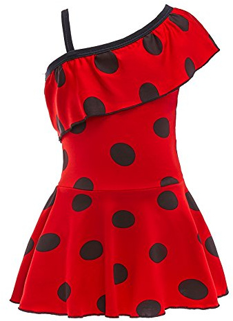 Lito Angels Bañador con Volante y Lunares para Niña, Rojo, 8-9 Años