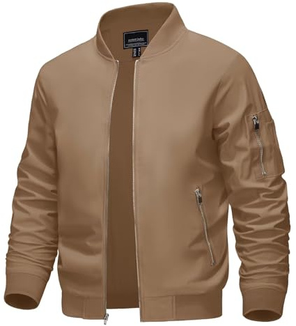 KEFITEVD Hommes Casual Blouson Veste D'été Mince Vestes De Baseball Manteaux Cargo avec Multi Pochettes Kaki