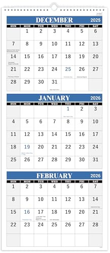 2027 Calendar - 3-Month Wall Calendar 2027, 11 x 26