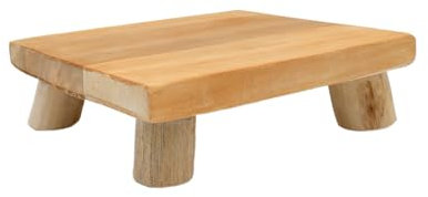 Spetebo Teak Blumenteller eckig natur - 20 cm - Holz Pflanzenständer quadratisch mit 4 Füßen - Echtholz Deko Massivholz Blumen Pflanzen Ständer