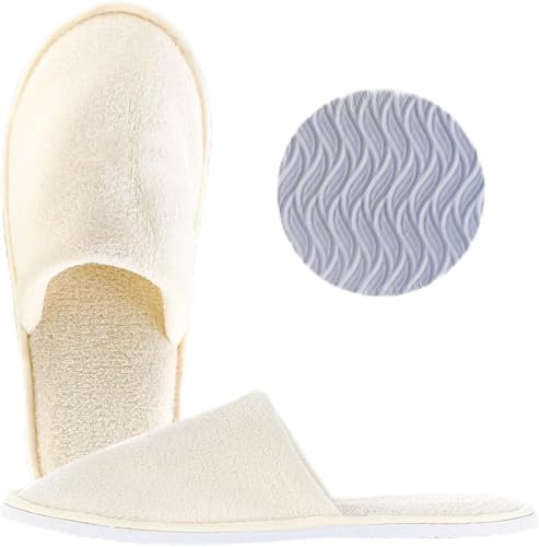 EQLEF Portable Travel Slippers - Reusable Anti-Slip Spa Slippers for Men & Women, Hotel & Home Guests (Adult, Beige)