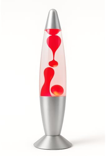 Meown Retro Motion Lamp 16 – Soothing Clear & Red Wax in Glass with Silver Metal Base, UK Plug & Bulb Included – Relaxing Night Light for Bedroom, Kids Room, Office, Living Room & Gifts