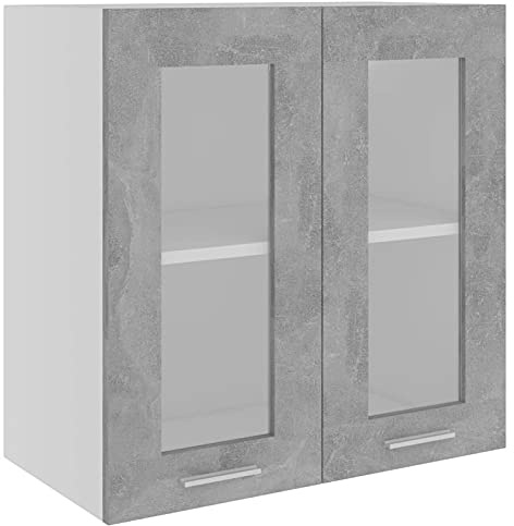 Gecheer Wall-mounted Glass Cabinet, Lyon Range, Concrete Grey, Engineered Wood, 60x31x60 cm, Kitchen & Living Room Storage Model802525