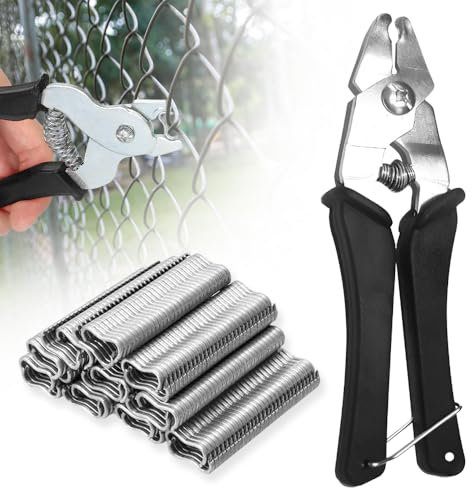 yotutun Alicate de Anillo de Cerdo con 1200 Clips M Alicates, Alicates de Fijación de Alambre Alicates para Cercas Jaulas Vallas Cercas de Animales
