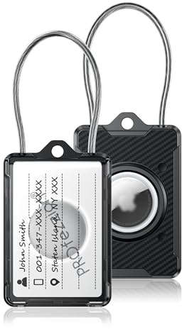 PROfezzion Luggage Tag AirTag Holder with Name ID Cards, Luggage Name Tag with Wire Cable Key Rings for Luggage Bag Travel Suitcase Backpack, Scratch Resistant AirTag Case for Travelling