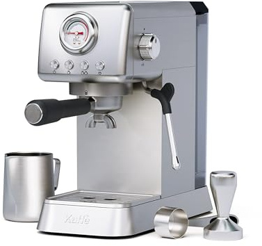 Kaffe 20 Bar Espresso Machine w/Premium Accesories & Milk Frothing Steamer - Stainless Steel - High Pressure Pump Coffee Machine - Thermo Block System for Faster Heating & Detachable Water Tank