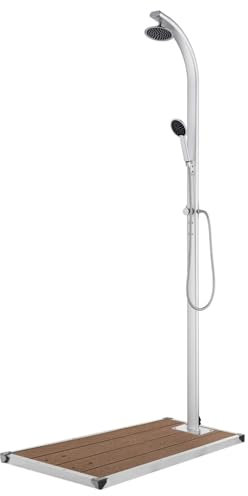 Sufrk Trädgårdsdusch med brun bas 220 cm aluminium, trädgårdsdusch, utomhusdusch med ställ, idealisk för utomhusbruk, trädgårdar och pooler, semestrar eller camping