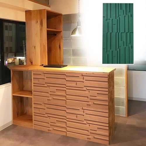 Large Decorative Mosaic Tile 3D Wall Panels, Interior Exterior Slat Textured PU Wall Cladding Panel for Wall Furniture Ceiling, Commercial Wall Décor(Green,2pcs)