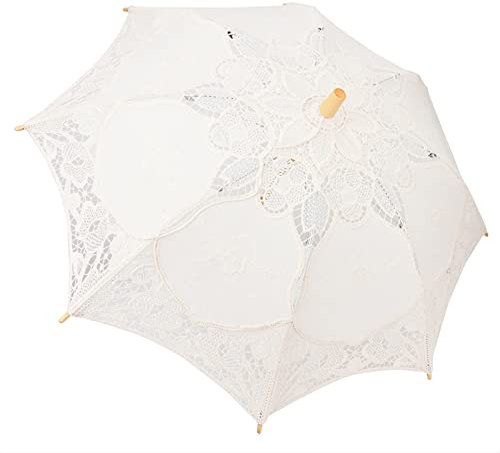 JTLB Braut-Spitzenschirm, Eleganter Spitzenschirm, Brautschirm Hochzeitsfotografie, mit Rutschfestem Griff (Beige L-Größe)