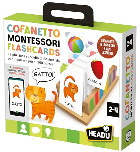 Headu Montessori Flashcards 120 sprechende Flashcards zur Entwicklung der Fähigkeiten von Kindern IT59919 Lernspiel für Kinder 2-4 Jahre Made in Italy