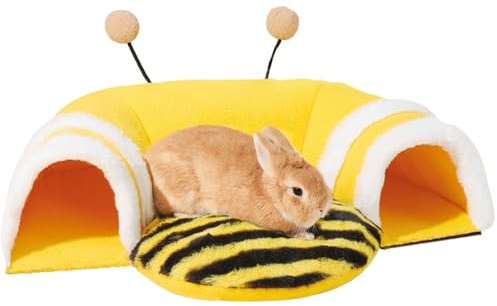 Letto a tunnel caldo per conigli, a forma di ape, morbido tunnel e tubi rimovibili per gabbia, robusto tunnel per piccoli animali per ratti, criceti, ricci, cincillà
