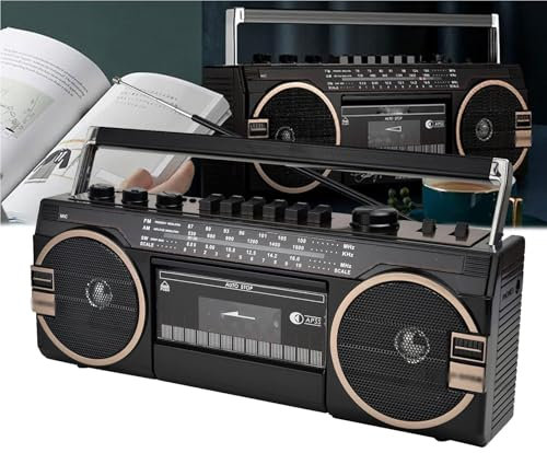 OZTYSGXM Classic 80s Style Retro Bluetooth Cassette Recorder, 5.0 Bluetooth Speakers, Dual Power Supply, Cassette Tape Player Recorder Boombox for Family Gatherings,Black