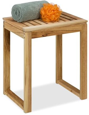 Relaxdays, Sgabello in Legno da Bagno, Sgabellino Multiuso Cucina, Tavolino da Divano, HxLxP: 46 x 40 x 30 cm, Naturale