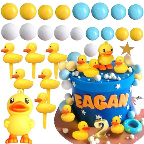 25pcs pato pastel Topper, amarillo pato cumpleaños pastel topper, accesorios de fiesta de verano, baby shower, regalos de fiesta de cumpleaños para niños y niñas