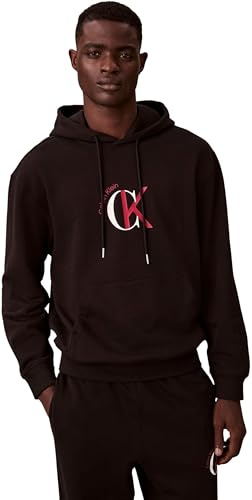 Calvin Klein Sudadera Hombre Terry Graphic con Bolsillo Canguro, Negro (Black), L