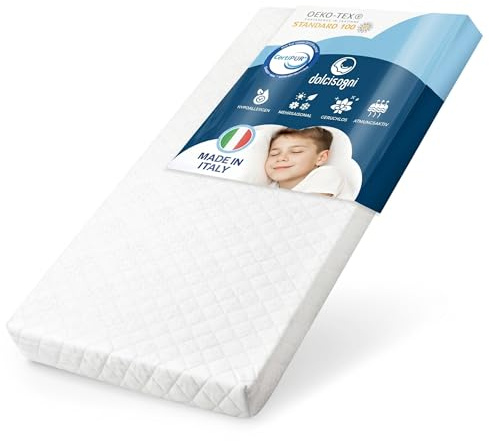 DOLCI SOGNI Materasso 90x190 Bambini - Materasso Singolo 90x190 - Alto 12cm, Schiuma Traspirante H2, Fodera Anallergica, Certificato Oeko Tex e CertiPur, Antiacaro, Resistente - Made in Italy