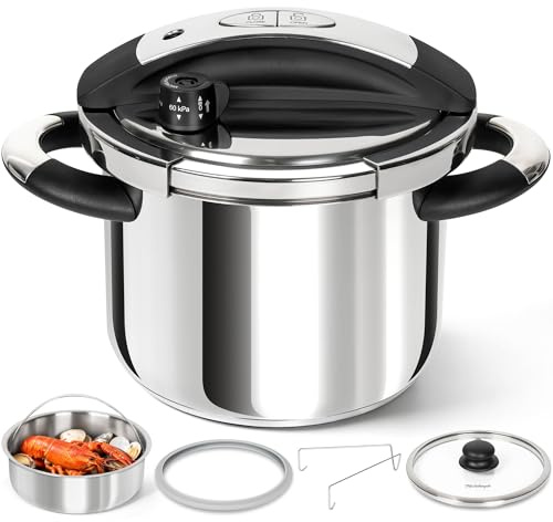 MICHELANGELO Edelstahl-Schnellkochtopf 6 Liter, für Induktion | 3-in-1 Schnellkochtopf, Reiskocher & Dämpfer inkl. Glasdeckel & Dämpfeinsatz, spülmaschinengeeignet
