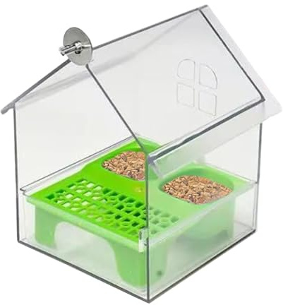 Casa Mangiatoia Uccelli | Per Mangime Uccelli - Vassoio Trasparente Cibo e Acqua a Forma Vasca per Cardellini da Giardino Balcone Ringhiera per Amanti Animali