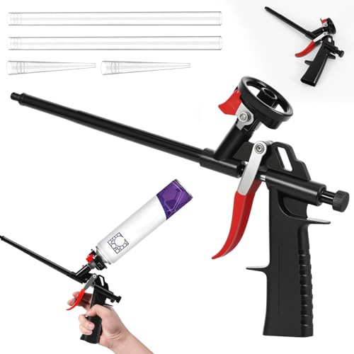 OUZHOU Foam Gun, Expanding Foam Gun No-Clean PU with Adjustable Valve, Professional Foam Dispensing Guns Spray Application Sealant Gun, Heavy Duty Dispensing Insulation for Caulking, Sealing Black