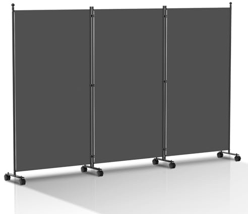 Fogmiea Paravent på rullar, flexibelt 3 delar, privat skydd, 263 x 181 cm, justerbart insynsskydd, ställvägg, insynsskydd, vindskydd, rumsseparator för trädgård, badrumsmöbler, kontor, antracit