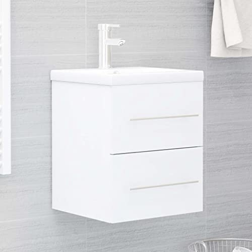 EMYRLXQW Armarios y almacenamiento, unidades de tocador, unidades de tocador de baño, armario de lavabo con lavabo integrado, madera blanca de ingeniería
