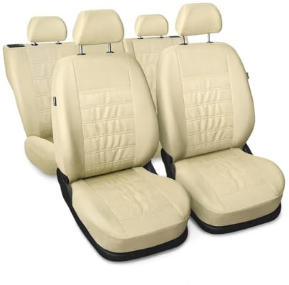 Saferide Autositzbezüge universal Auto Sitzbezüge kompatibel mit Mercedes C Klasse Kunstleder und Polyester Autoschonbezüge Beige Sitzauflage Vorne und Hinten