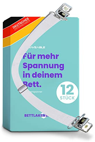 Haveable® Bettlakenspanner verstellbar (12 Stück) für alle Matratzengrößen - Premium Betttuchspanner mit hochwertiger Metallspange (30-100cm) - für faltenfreie Bettlaken und Topper