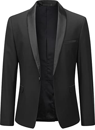YOUTHUP Men's Blazer Shawl Collar 1 Button Slim Fit Formal Suit Jacket Wedding Prom Party Jacket,Black,XL