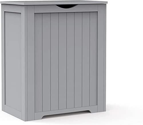 Laundry Hamper Cabinet Storage Unit Clothes Multi-purpose Toy Box Cloth Lining Blanket Chest Trunk MDF Wooden Chest With Lid Basket Freestanding Bathroom Home Bin (GREY)