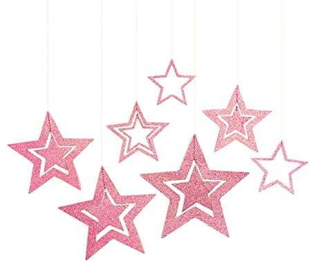 Yurosiay Stelle Glitterate da Appendere Set di 7 Stelle di Carta Glitterate Decorazione Appendere Decorazione Natalizia Stella Stelle da Appendere per Matrimoni Feste Albero di Natale Rosa