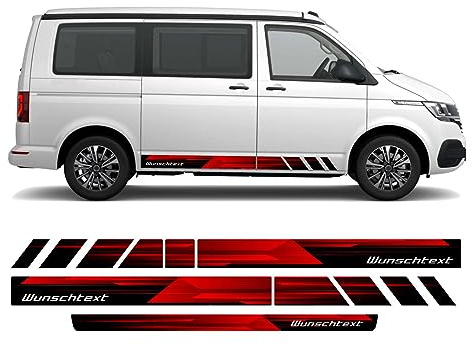 FOTOFOL Auto Aufkleber Groß mit Wunschtext & Logo – Seitenstreifen passend für VW T6.1 T6 T5 Multivan Bulli Transporter (kurzer Radstand) – hochwertiger Tuning Aufkleber Auto, langlebig & passgenau