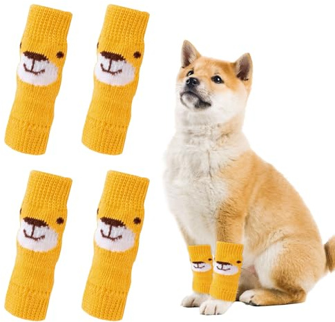 Symphonyw Dog Leg Warmers, 4 Pcs Soft Warm Pet Leg Warmers Dog Socks Cute Bear Winter Knitted Dog Leg Cover Sleeves Pet Elbow Protector for Puppy Kitten Small Medium Dogs Cats (S)