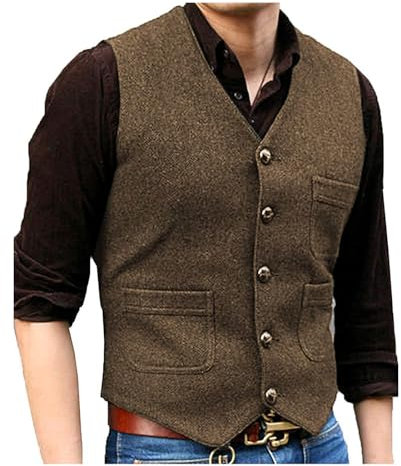 Solovedress Mens Vintage Classic Wolle Anzugweste Formale Regular Fit Weste Anzug Weste für Hochzeit Groomsmen(Brown,L)