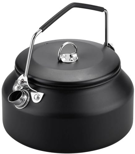 Bollitore da campeggio, 1 l, in acciaio inox, bollitore da campeggio, nero, per escursionismo, picnic, bollitore per caffè, portatile, per campeggio, bushcraft e viaggi, escursionismo