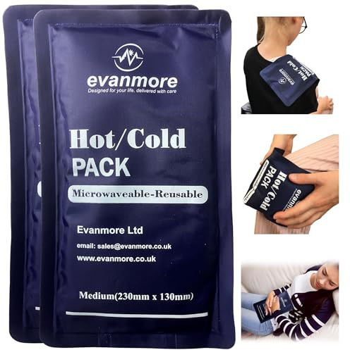 Reusable Hot Cold Gel Pack Packs - Evanmore Ice Heat Therapy Wrap Compress for Pain Relief from Injuries Sprains Inflammation, Headaches Muscle Pains Microwave Freezer 13 x 23cm (2)