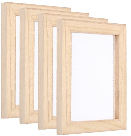 PATIKIL A6 Größen Holz Papierherstellung Bildschirm, 4 Stücke 5,5 x 4,3 Zoll Einzelne Papierherstellung Form und Deckle Papierherstellung Zubehör Rahmen, Holzfarbe