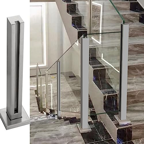 Paneles plateados para postes de escaleras, barandilla de aterrizaje, barandilla para valla de 10 a 12 mm, vidrio templado, medio, esquina, poste de extremo, jardín, pasillo, terraza, gris, 105 cm