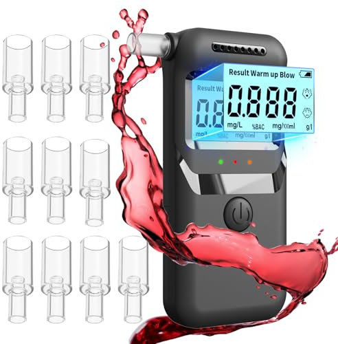 Alkoholtester Polizeigenau - Tragbarer Promillemessgerät mit digitaler LCD - Anzeige und 10 Düsen, Professioneller Alkoholmeter mit Gradgenauigkeit für den Einsatz in Autos, Wohnungen,Restaurants,Bars