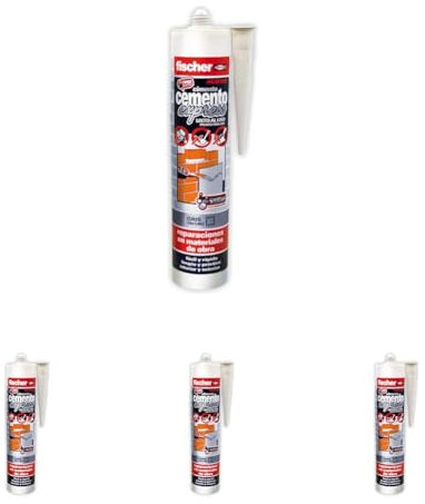 fischer - Cemento Express 310ml Gris Oscuro | Relleno de Reparación de Juntas | Uso Interior y Exterior | Aplicación Fácil con Pistola de Silicona | Resistente a la Lluvia (310 ml) (Paquete de 4)