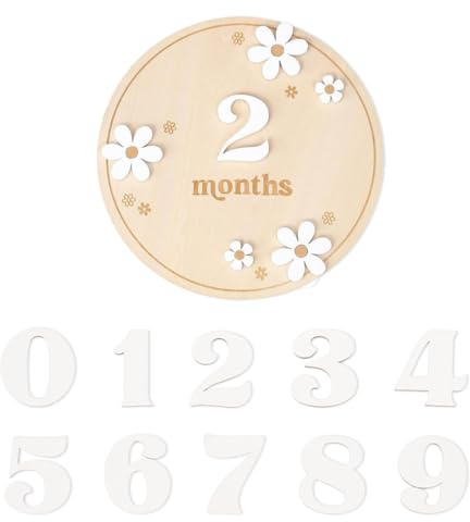 WUSJCOF 1 juego Tarjetas de Hitos Mensuales con Puntos de Pegamento,Madera MDF,Decoración Floral,Diseño Único para Niños y Niñas,Accesorios para Fotos para Bebés de 0-12 Meses,Baby Shower