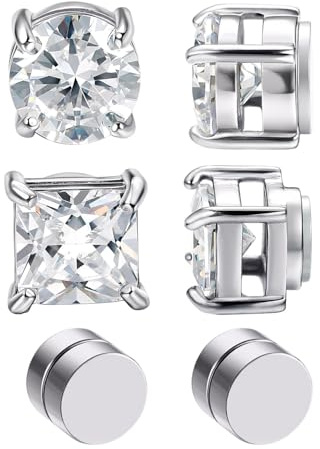 JUKOTA 4 pares de pendientes magnéticos de botón, pendientes falsos, de plata y negro, aptos para hombre y mujer, de acero inoxidable, de grado médico