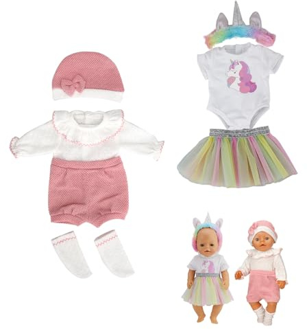 Neuytiky Ropa para Muñecas Bebé 35-43 cm, 2pcs Ropa de Muñecas para New Born Baby Doll, Juego de Disfraz de Muñeca para Niños y Niñas,Accesorios para Muñeca