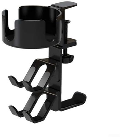 Besttoolifes Cintre à clip pour casque avec organiseur de bureau rotatif 3 en 1 pour écouteurs, manettes et tasse à eau, support peu encombrant pour la maison ou le bureau