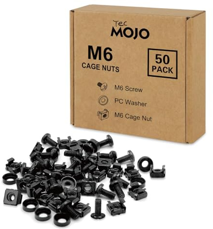 Tecmojo M6x12 mm (50 st) korgmuttrar Skruvsats för nätverksskåp - 50-pack Patchpanel Racks Serverhus 19-tum 10-tum monteringssats Stål - Svart