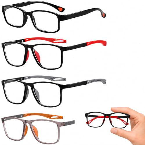 Lot de 4 lunettes de lecture homme +2.50 avec filtre anti-lumière bleue, lunettes loupe rectangulaires légères anti-rayures, lunettes presbyte confortables pour lecture, bureau, voiture et maison