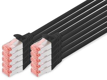 DIGITUS LAN Kabel Cat 6 – 2 m – 10 Stück – S/FTP Geschirmt – 1 Gbit/s – 250 MHz – PoE++ – AWG 27/7 – LSZH – RJ45 Netzwerkkabel – Patchkabel – Kompatibel zu Cat6A und Cat7 – Schwarz
