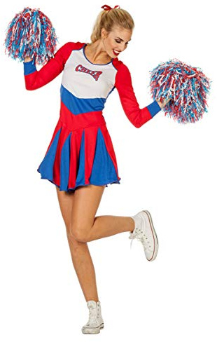 Horror-Shop Rot-blaues Cheerleader Damen Kostüm für Fasching & Garde 36