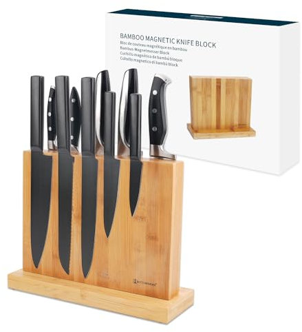 KITCHENDAO, portacoltelli Magnetico con Doppio Scomparto Laterale, Potente Magnete e Piedini Antiscivolo per Un Supporto Sicuro e salvaspazio, in bambù Ecologico, Non Adatto per coltelli in Ceramica